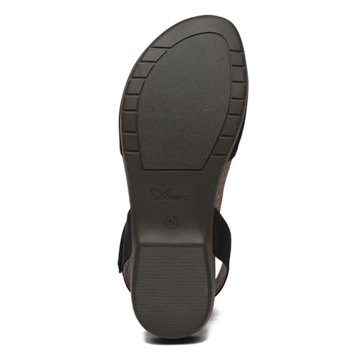 Athlefit Women's Closed Toe Sandals Comfort Cork Footbed Arch Support Flat Sandals Black Size 7 - Image 3