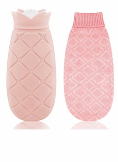 SYOSI Hot Water Bottle Bag with Knit Cover for Microwave Heating Silicone, Hot  Cold Therapies Back Pain   Gift for g ir lf rie n d, Mather, Valen tine's Day, Gift Exchange Party Pink   Long2  - Image 1
