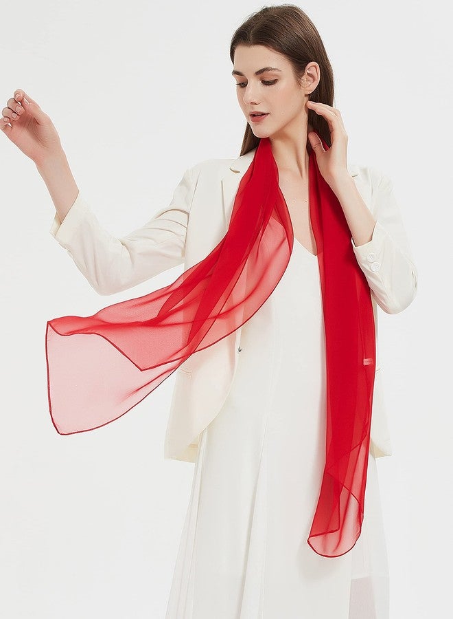 PANTONIGHT Long Chiffon Sheer Scarf For womens (Red 074) - Image 3