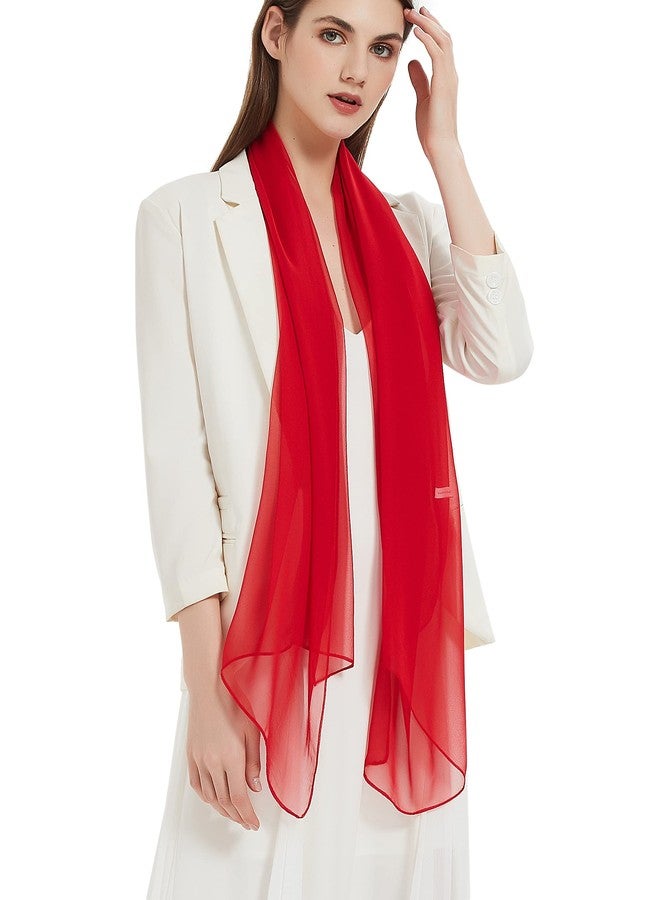 PANTONIGHT Long Chiffon Sheer Scarf For womens (Red 074) - Image 1