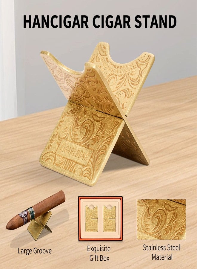 hancigar Cigar Stand Stainless Steel Foldable Cigar Holder(Gold1) with PU Leatherette Pouche Gifts for Men - Image 1