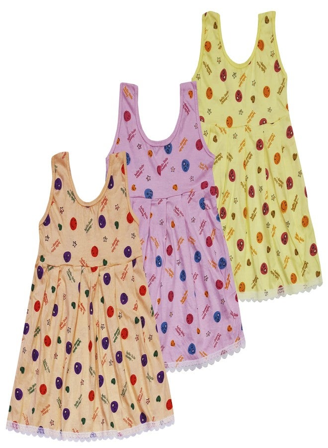 little PANDA Kid’s Cotton Dress Casual Frock for Girl’s Combo (Pack of 3) (6-12 Months) Multicolour - Image 1