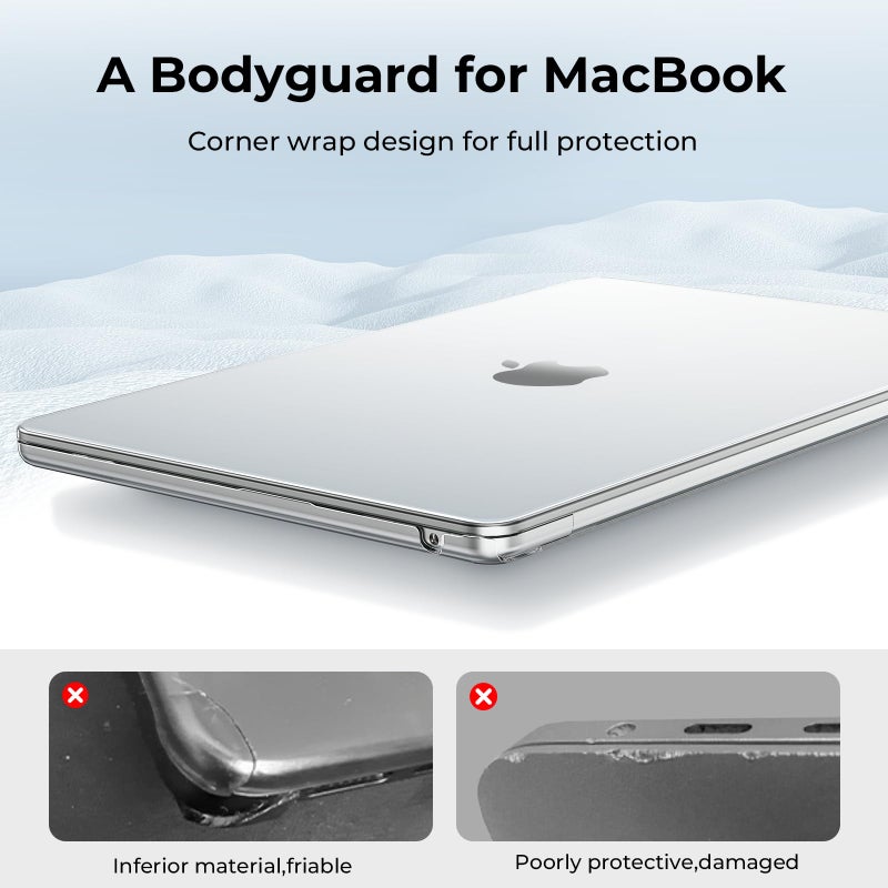 EooCoo Compatible with MacBook Air 13 inch Case M5 2026-2022 M4 M3 M2 Model A3449 A3240 A3113 A2681, Mac Air 13.6 inch Hard Shell & Keyboard Cover & Screen Film & Type-C, Crystal Clear - Image 3