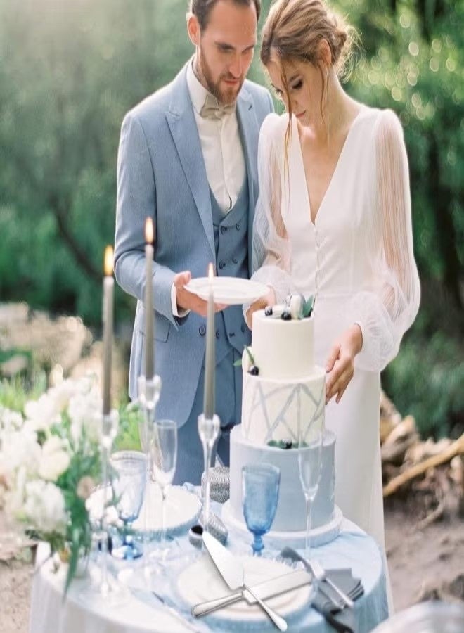 Happy D Cake Serving Set Wedding Cake Knife and Server Set Cake Cutting Utensils Stainless Steel Cake Cutter Serrated Cake Knife Professional Dessert Server for Cake Cheese Pie Pizza - Image 4