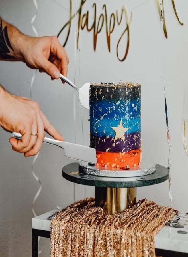 Happy D Cake Serving Set Wedding Cake Knife and Server Set Cake Cutting Utensils Stainless Steel Cake Cutter Serrated Cake Knife Professional Dessert Server for Cake Cheese Pie Pizza - Image 5