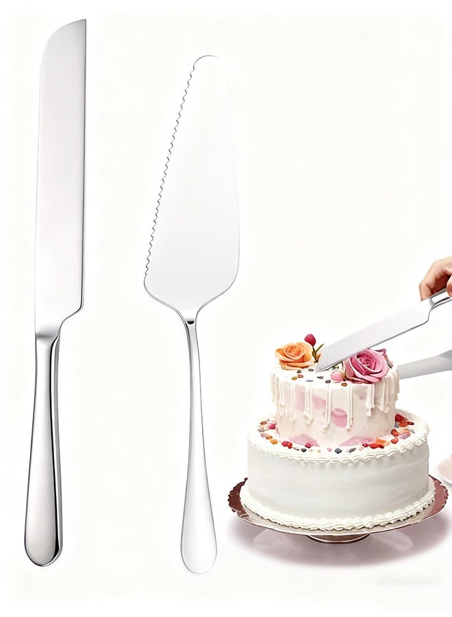 Happy D Cake Serving Set Wedding Cake Knife and Server Set Cake Cutting Utensils Stainless Steel Cake Cutter Serrated Cake Knife Professional Dessert Server for Cake Cheese Pie Pizza - Image 1