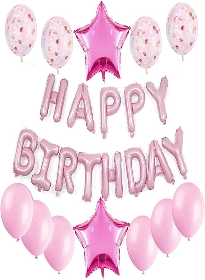 Secret Happy birthday balloons decoration Set of 13 Pcs, Letter ballons banner 1pcs, Giant star foil balloons 2pcs, confetti ballons 4pcs, latex ballons 6pcs, balloons decor 12 18 , Pink