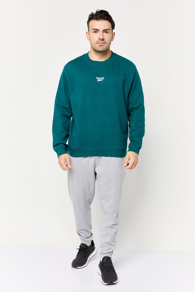 Reebok سويت شيرت رياضي للرجال بأكمام طويلة مناسب للخارج، أخضر مائل إلى الأزرق - Image 2