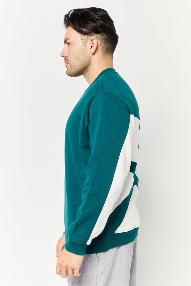 Reebok سويت شيرت رياضي للرجال بأكمام طويلة مناسب للخارج، أخضر مائل إلى الأزرق - Image 3