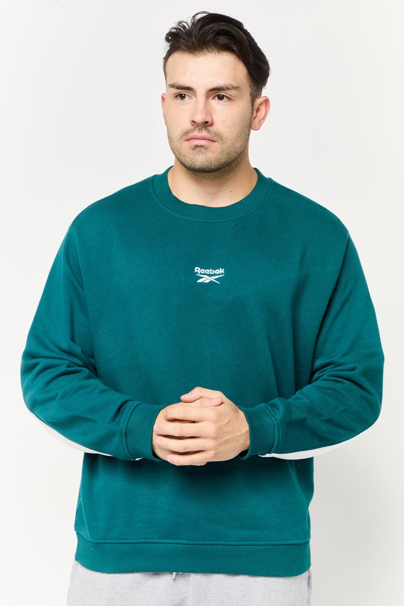 Reebok سويت شيرت رياضي للرجال بأكمام طويلة مناسب للخارج، أخضر مائل إلى الأزرق - Image 1