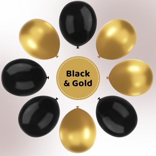 YMSZ Black and Gold Balloons, 67pcs 12 Inch Metallic Gold and Black Balloons for Birthday, Retirement, Graduation, New Year's Eve Party Decorations - Image 3