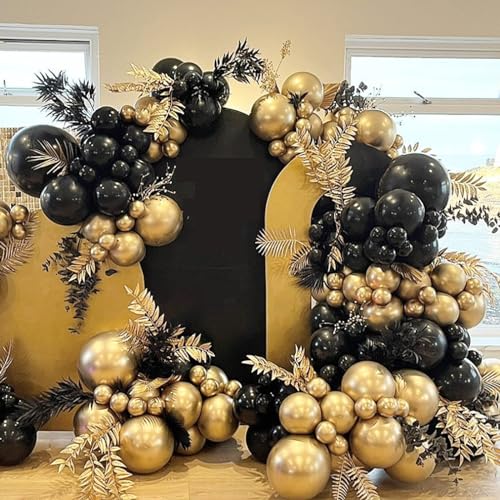 YMSZ Black and Gold Balloons, 67pcs 12 Inch Metallic Gold and Black Balloons for Birthday, Retirement, Graduation, New Year's Eve Party Decorations - Image 5