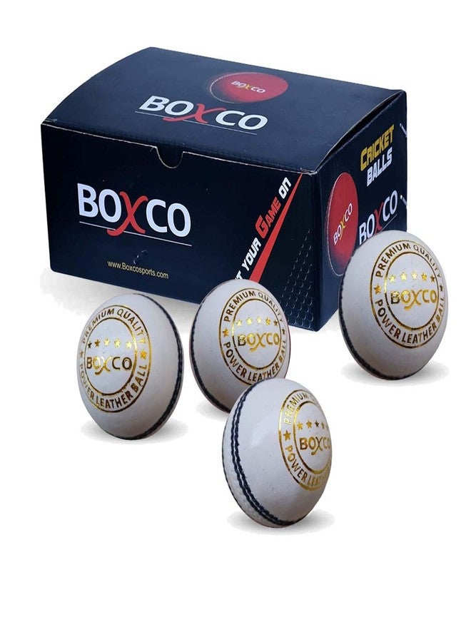 BOXCO Power Series White Cricket Leather Ball | Durable Handmade 4 Piece | Pack of 4 for T20, One Day, Test & Practice - Image 1
