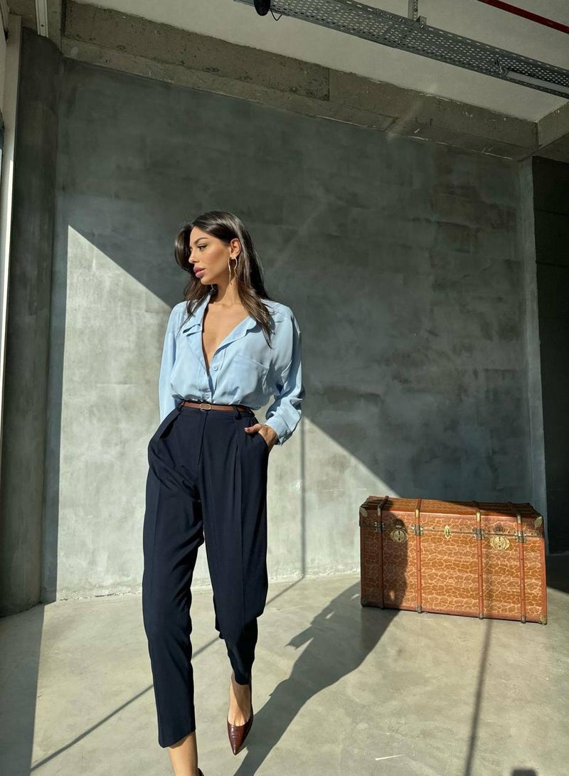 JOY Oversize satin shirt - Baby blue - Image 2