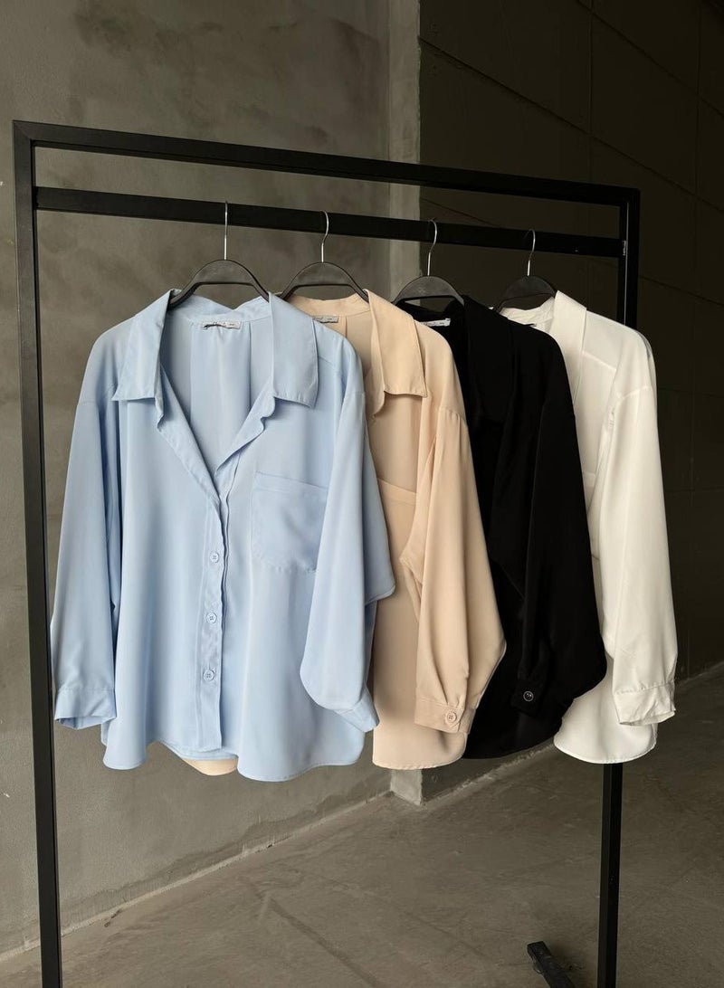 JOY Oversize satin shirt - Baby blue - Image 4