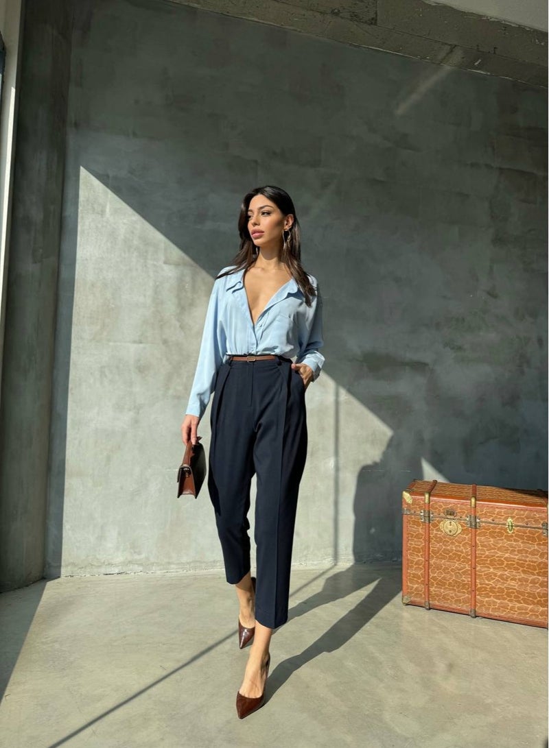 JOY Oversize satin shirt - Baby blue - Image 5