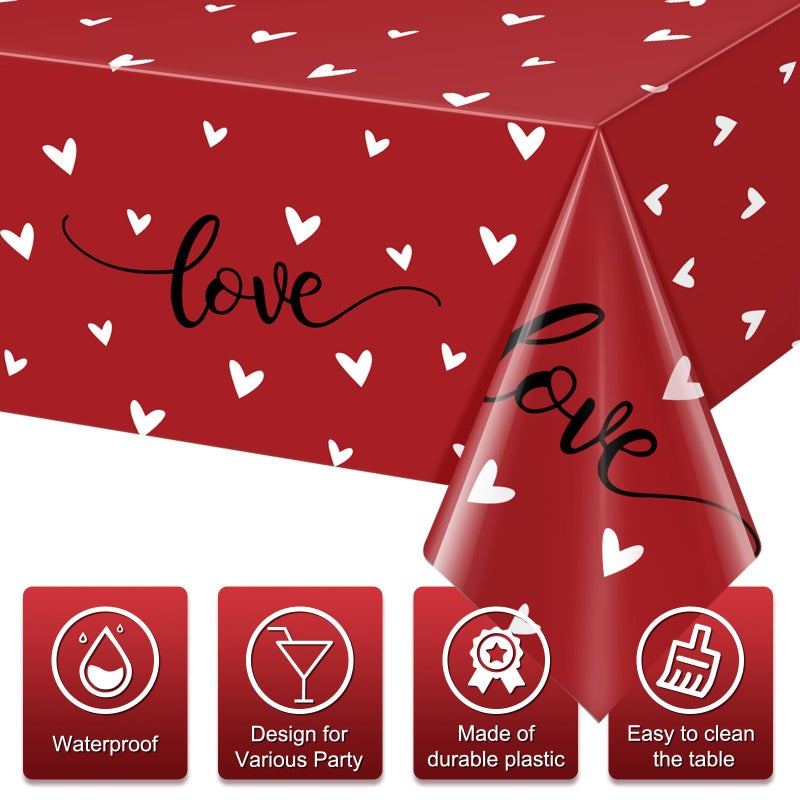 Jectivs 3Pack Valentine's Party Decorations,Disposable Red Love Hearts Tablecloths Rectangular Plastic Table Cover for Birthday Anniversary Engagement Weeding Valentine's Party Supplies, 54x108 Inch - Image 3