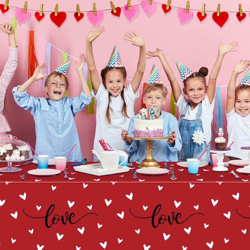 Jectivs 3Pack Valentine's Party Decorations,Disposable Red Love Hearts Tablecloths Rectangular Plastic Table Cover for Birthday Anniversary Engagement Weeding Valentine's Party Supplies, 54x108 Inch - Image 5