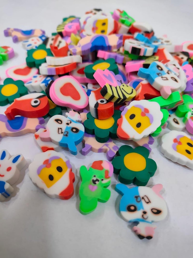 WAAOME WAAOME (100 Pcs) Cartoon Eraser, Fancy Eraser for Kids,(AB40) - Image 3