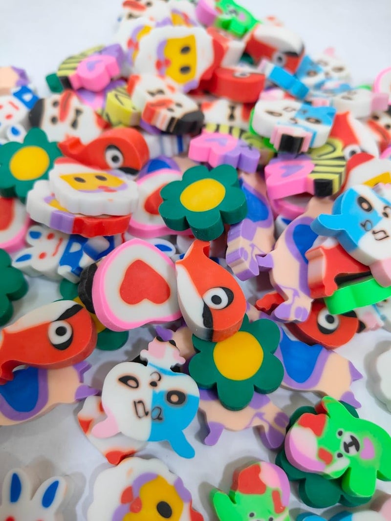 WAAOME WAAOME (100 Pcs) Cartoon Eraser, Fancy Eraser for Kids,(AB40) - Image 2