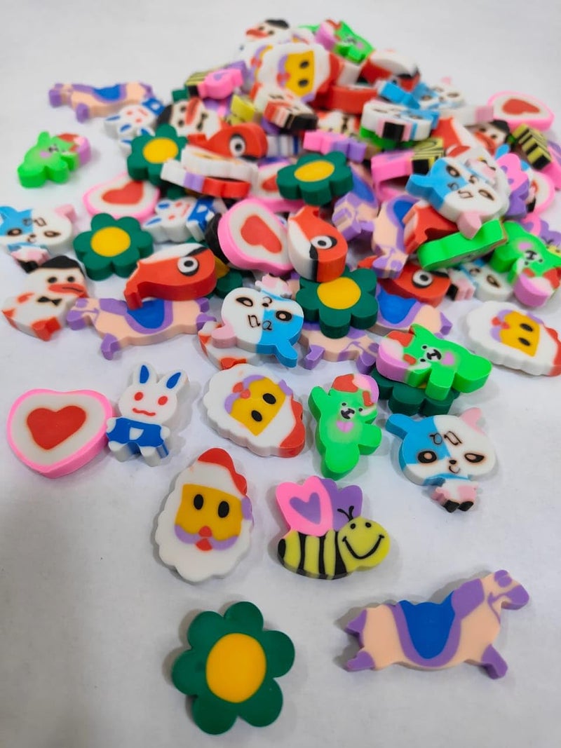 WAAOME WAAOME (100 Pcs) Cartoon Eraser, Fancy Eraser for Kids,(AB40) - Image 1