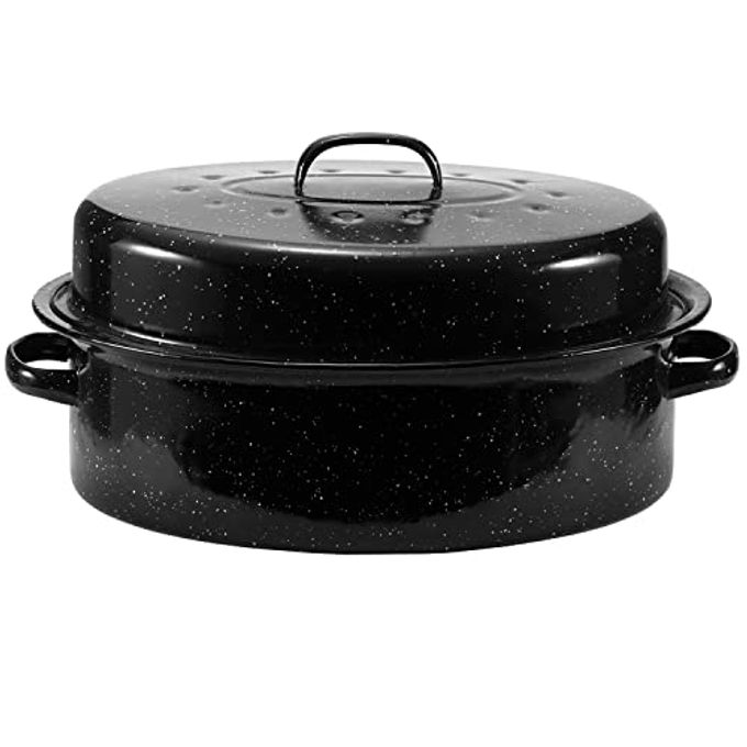 JY COOKMENT 19" Enameled Oval Roasting Pan with Domed Lid - Great for Roasting Turkey, Chicken, Lamb, Vegetables - Dishwasher Safe, Fits 20lb Turkey