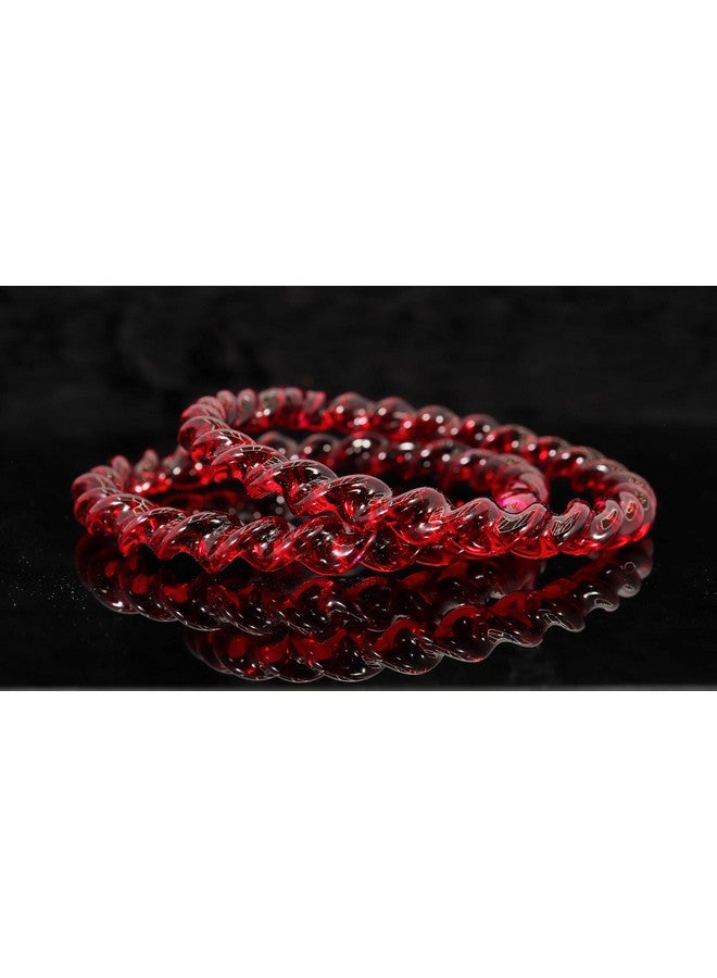 NMII Twisted Design Spiral Crystal Glass Kada Set For Women & Girls | Bangles For Women Glass Bangles Kangan | Glass Bangles Set Red | Crystal Glass Bangles | Kanch ke Kade-(GK37-Baldar-Red-2.8) - Image 3