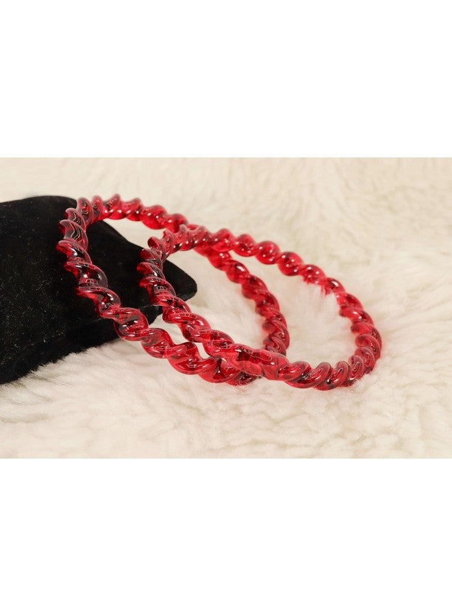NMII Twisted Design Spiral Crystal Glass Kada Set For Women & Girls | Bangles For Women Glass Bangles Kangan | Glass Bangles Set Red | Crystal Glass Bangles | Kanch ke Kade-(GK37-Baldar-Red-2.8) - Image 4