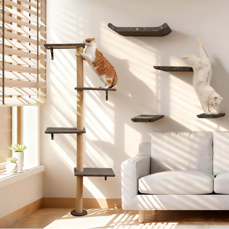 HAPYKITYS Tall Cat Scratching Posts,4 Tier Corner Cats Tree, Wall Mounted Kitten Tower,Carpeted Climbing Wall for Indoor Kitty Perching,Playing and Lookout (Grey) - Image 2