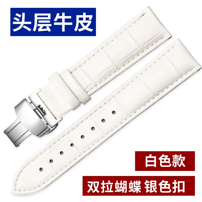 Double-Sided Leather Strap First Layer Cowhide Butterfly Buckle Waterproof Fashion Soft Men'S And Women'S Bracelet Strap - Image 1