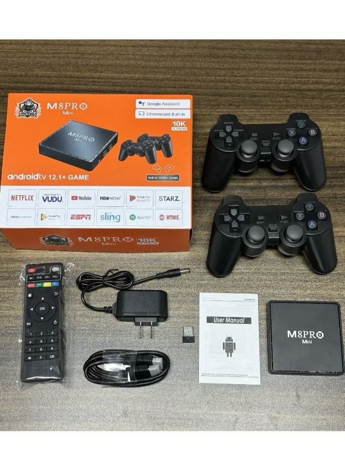 M8 Pro Mini 4K Game Console and Android Tv Box Dual System 64G 10000 Games Wireless Controllers Hd Out