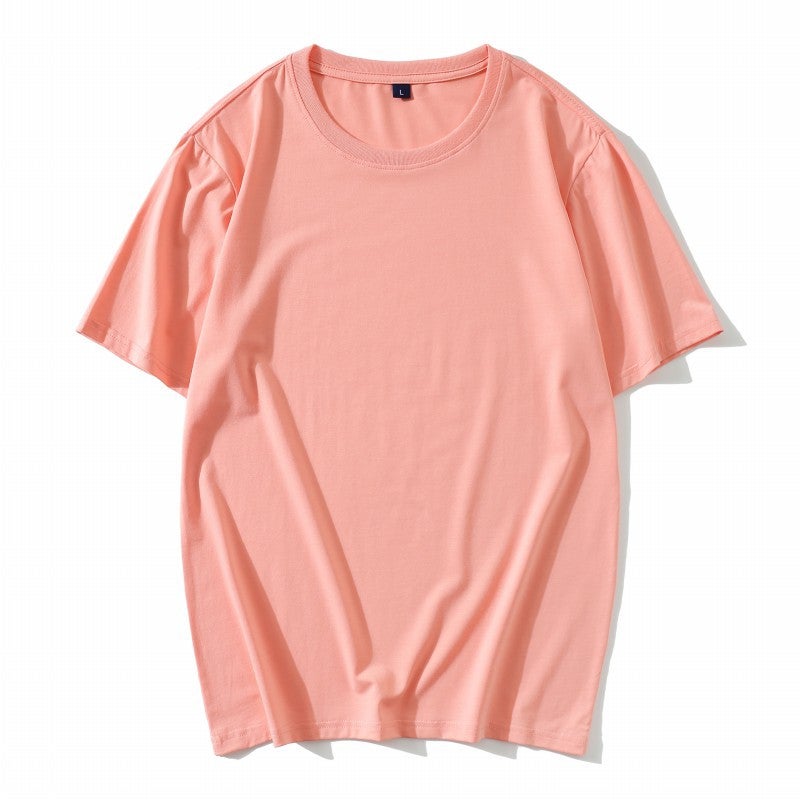 190g 40 PCs Ice Silk Pure Cotton high-end short sleeve rib round neck T-shirt solid color men's and women's loose T-shirt custom - Image 1