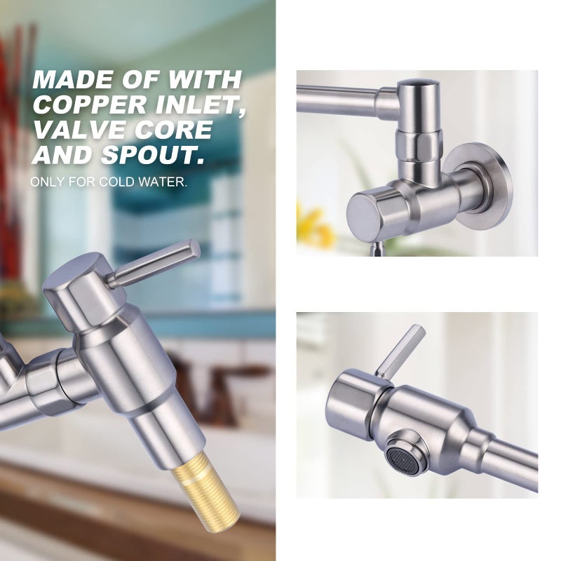 ALEASHA Pot Filler Faucet Brushed Nickel, ALEASHA Solid Brass Made Pot Fillers,Heavy Duty Wall Mount Folding Faucet for Kitchen - Image 4