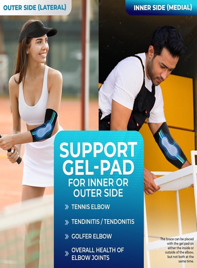 DR. BRACE® Elite Elbow Brace Support, Breathable Elbow Compression Sleeve with Gel Pad for Golfer's, Tennis Elbow & Tendonitis Treatment & Pain Relief 2024 (Black-Blue, Medium) - Image 2