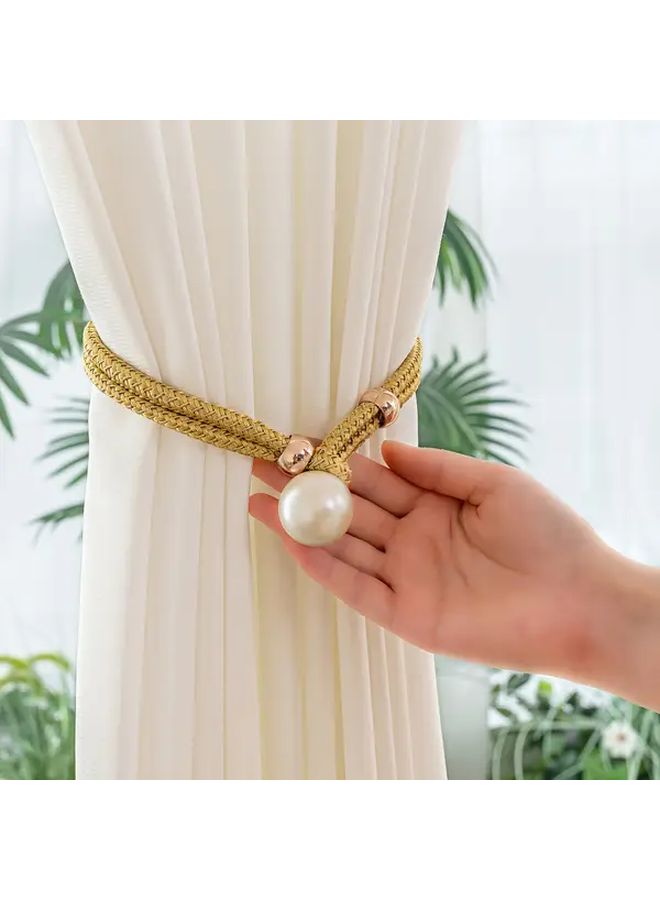 White Artificial Pearl Decorative Curtain Tiebacks Set Of 2 For Home Bedroom Office - Image 4
