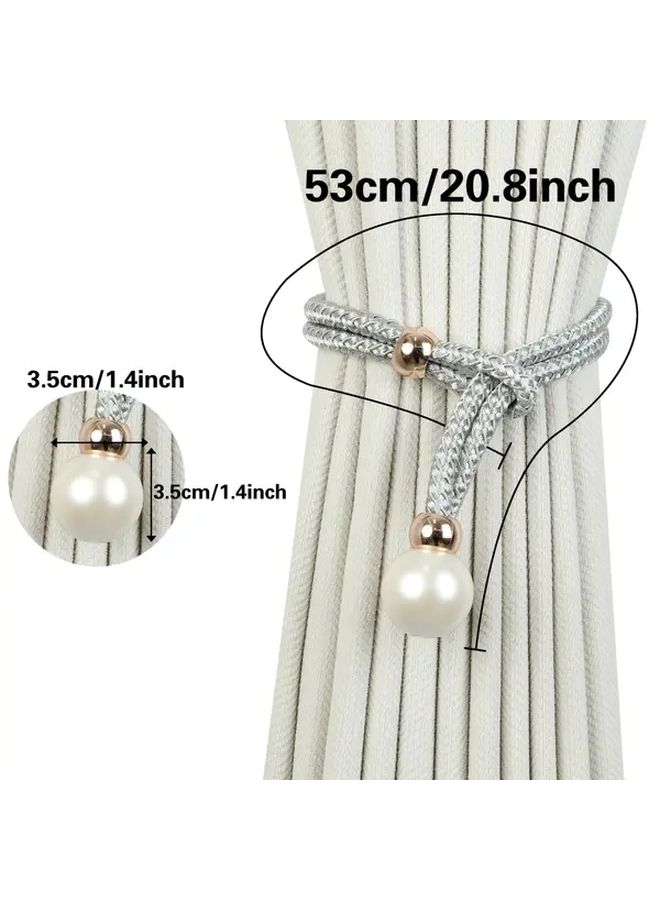 White Artificial Pearl Decorative Curtain Tiebacks Set Of 2 For Home Bedroom Office - Image 3