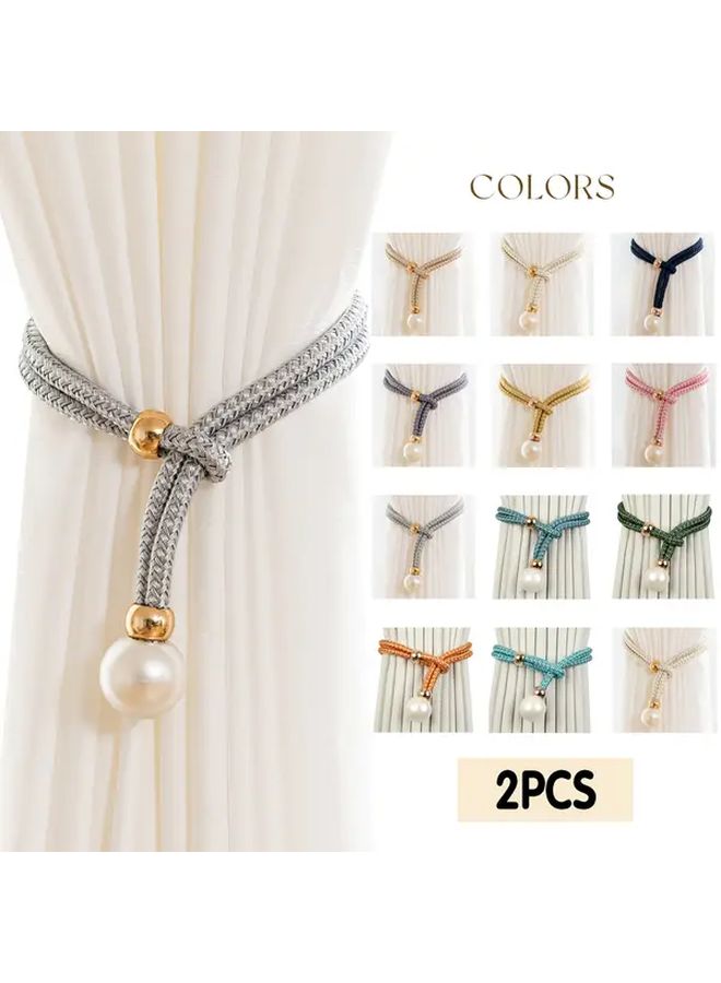 White Artificial Pearl Decorative Curtain Tiebacks Set Of 2 For Home Bedroom Office - Image 1