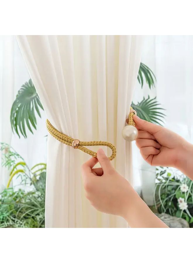 White Artificial Pearl Decorative Curtain Tiebacks Set Of 2 For Home Bedroom Office - Image 2
