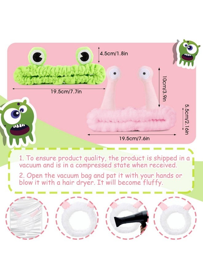 Molain 2Pcs Fog Headband Face Wash Headband Spa Hair Bands Makeup Headbands Women Cartoon Cute Coral Fleece Elastic Headband Creative Hair Accessories For Washing Face Shower Sports Beauty Skincare - Image 2