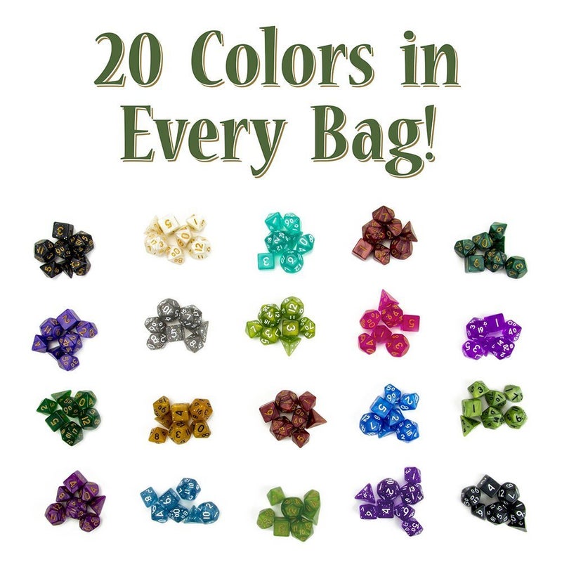 Wiz Dice Mini DND Dice Set - 140 Pieces Total (20 Sets of 7 Dice in Unique Colors) & Storage D&D Bag-Polyhedral Role Playing Dice - Perfect DND Accessories for TTRPG Dice - Hafling's Haversack - Image 4