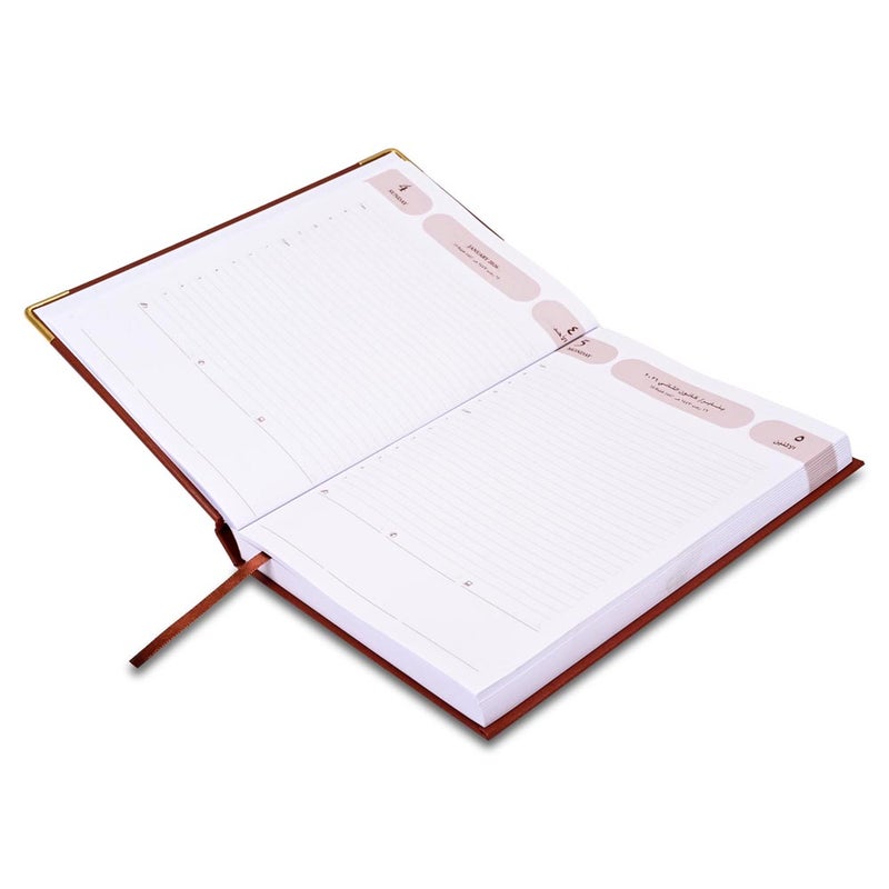 FIS مفكرة أجندة FIS 2026، بحجم 170x240 مم، غلاف فينيل مبطن من جانب واحد مع زوايا ذهبية، تنسيق يوم في صفحة، عربي/إنجليزي، ورق أبيض 60 جرام، غلاف بني - FSDI75AEVG26BR - Image 3