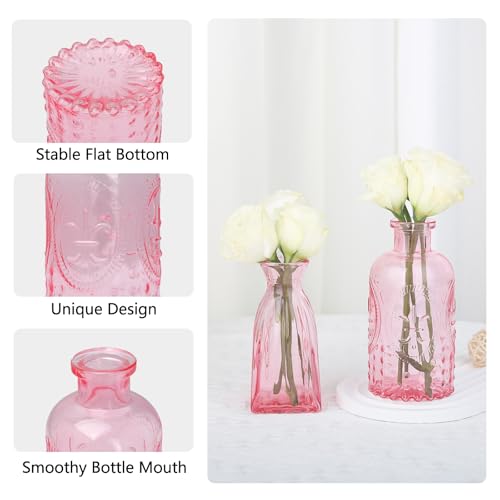 RUCKAE 12 Pack Glass Bud Vases Mini Flower Vase Small Vintage Vases for Centerpiece Table Wedding Decorations Home Decor Party (Pink) - Image 2