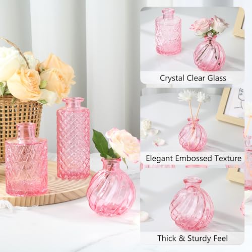 RUCKAE 12 Pack Glass Bud Vases Mini Flower Vase Small Vintage Vases for Centerpiece Table Wedding Decorations Home Decor Party (Pink) - Image 4