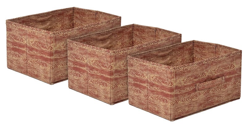 Kuber Industries Kuber Industries Wooden Design Multipurposes Rectangular Flodable Storage Box Drawer Storage and Cloth Organizer Pack of 3 Maroon Brown44KM0592  - Image 1