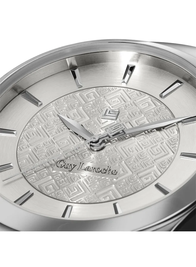 Guy Laroche Maxime 40mm Gents Swiss Quartz Watch with Two-Tone Textured Silver Dial & Silver Stainless Steel Bracelet, Sapphire Glass