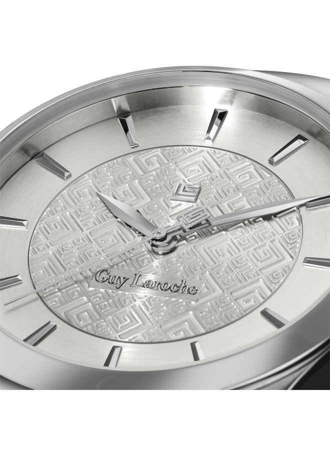 غاي لاروش ماكسيم ساعة رجالي سويسرية كوارتز 40 مم بقرص فضي منقوش بلونين وسوار فضي من الستانلس ستيل وزجاج سافاير - Image 3