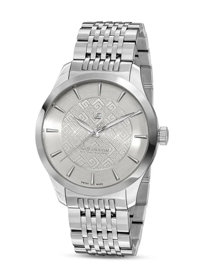 Guy Laroche Maxime 40mm Gents Swiss Quartz Watch with Two-Tone Textured Silver Dial & Silver Stainless Steel Bracelet, Sapphire Glass