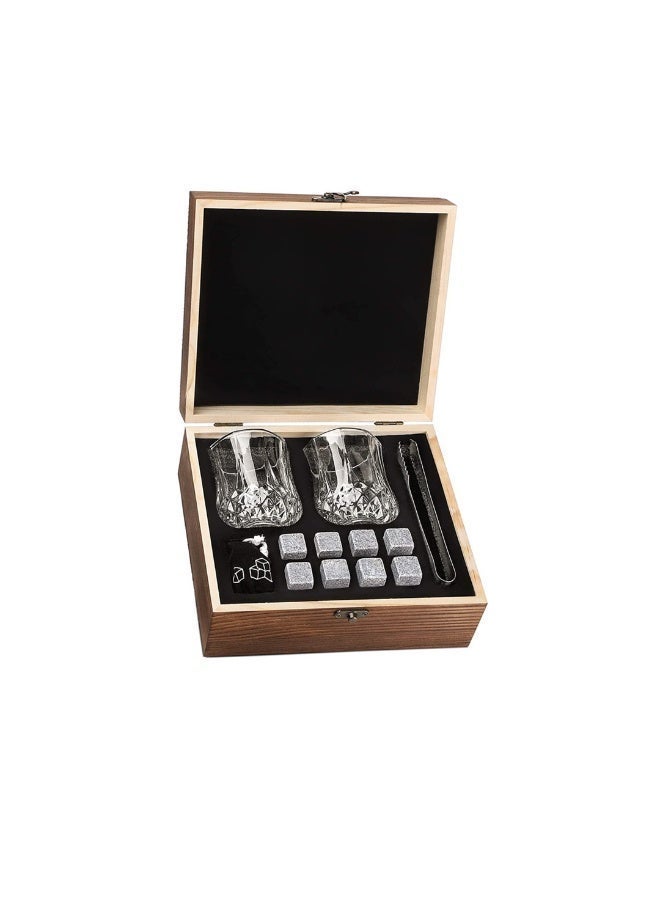 Whiskey Glass Gift Set for Men Dad - Whiskey Glass Set of 2 - Bourbon Whiskey Stones Wood Box Gift Set - Includes Crystal Whisky Glasses, Chilling Rocks, Slate Coasters for Scotch Wisky Burbon Gifts - Image 1