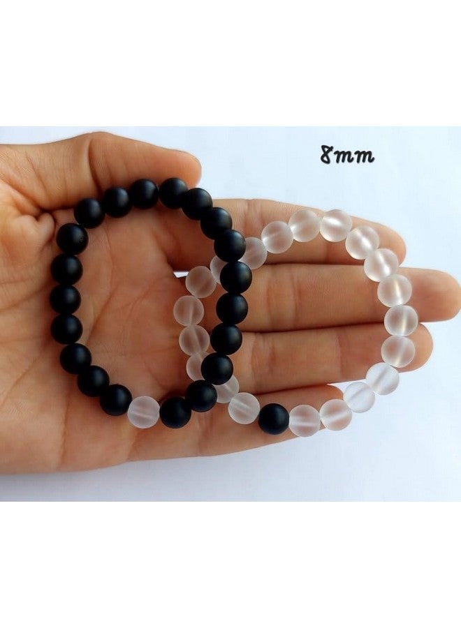 MEENAZ Bracelet for Women Men boys Fashion White Black Beads Bracelets Couple Bracelets Strechable Adjustable Jewellery Birthday Gift Anniversary Wife Husband Stone Couples Combo Best Friend black 362 - Image 5