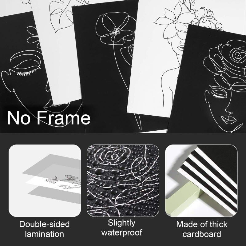 Outus 9 Sets Aesthetic Wall Art Abstract Minimalist Line Black White Prints Art Posters Female Face with Flower Art Drawing Paintings for Wall Decor, 8 x 10 inch - Image 3